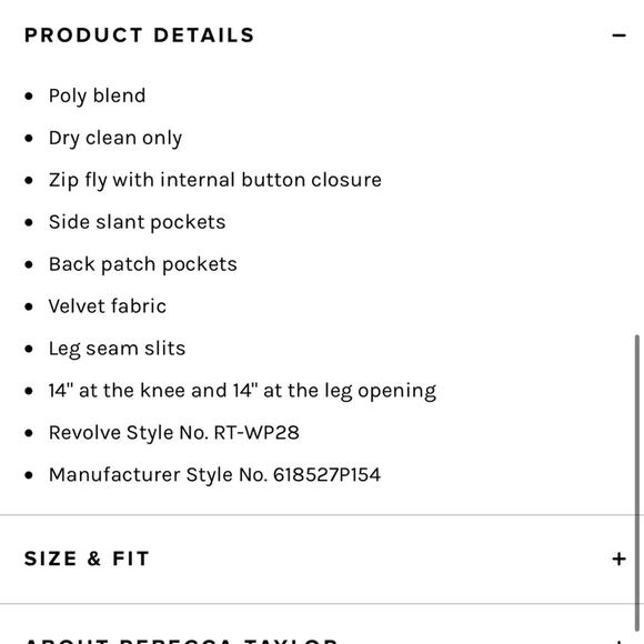 NEW Rebecca Taylor Velveteen Pants Black Velvet High Waisted Straight Leg Size 6 - Picture 8 of 10